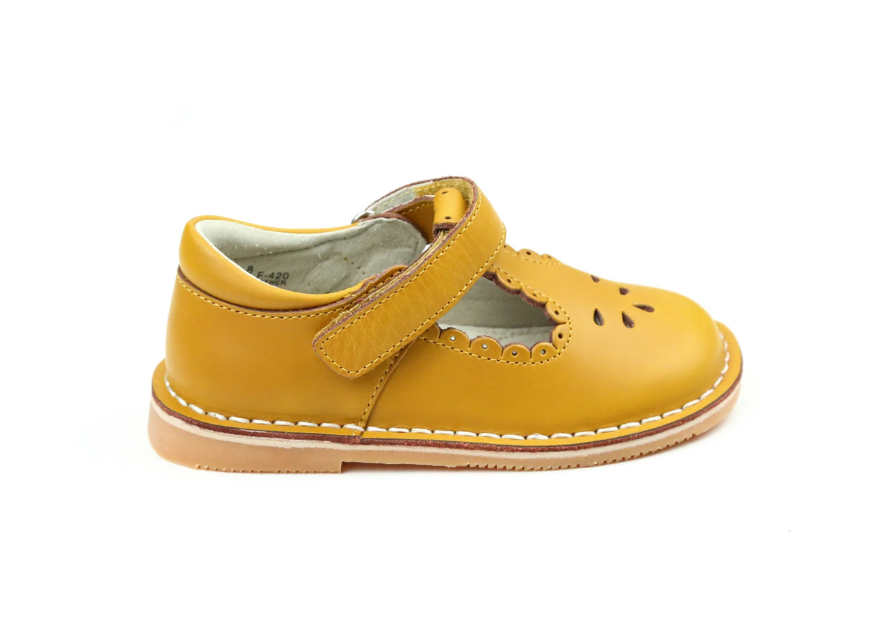 Angie Scalloped T-Strap Mary Jane- Mustard