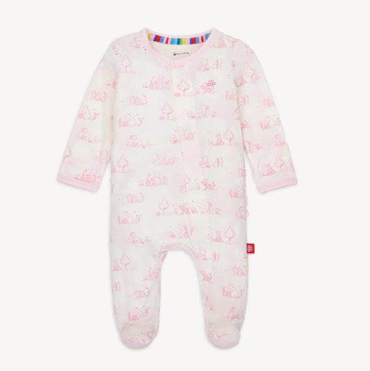 Winnie the Pooh in the woods pink footie