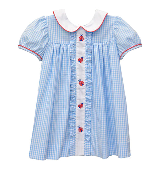 Marietta Blue Check Ladybug Dress