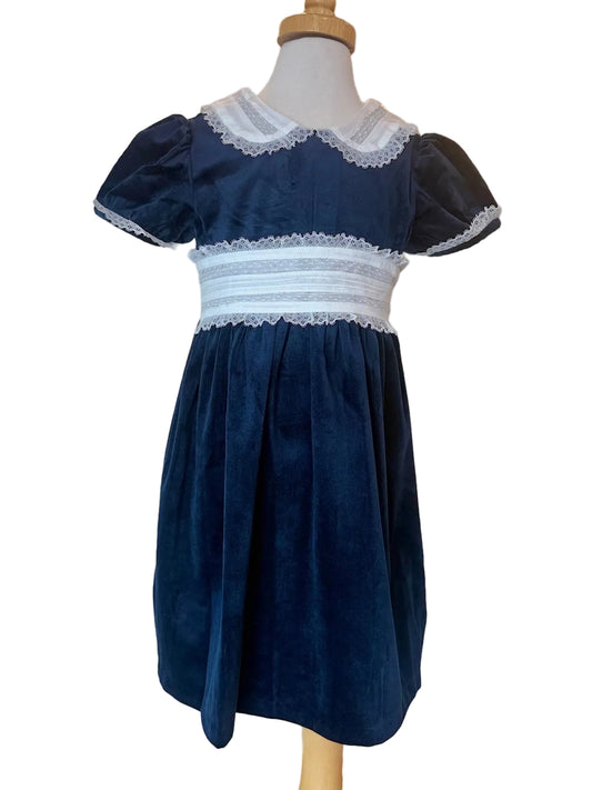 Navy Velvet Sash Dress