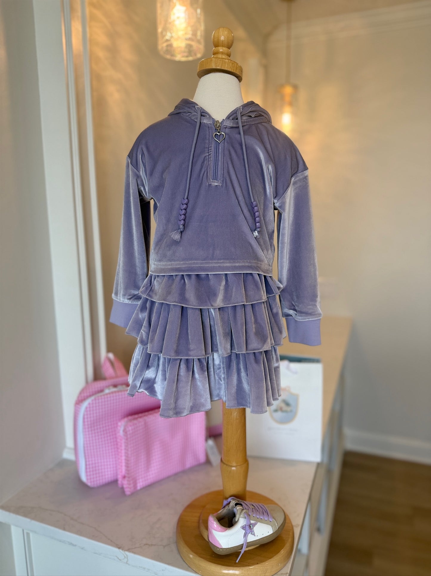 Lavender Velvet Velour Skirt Set