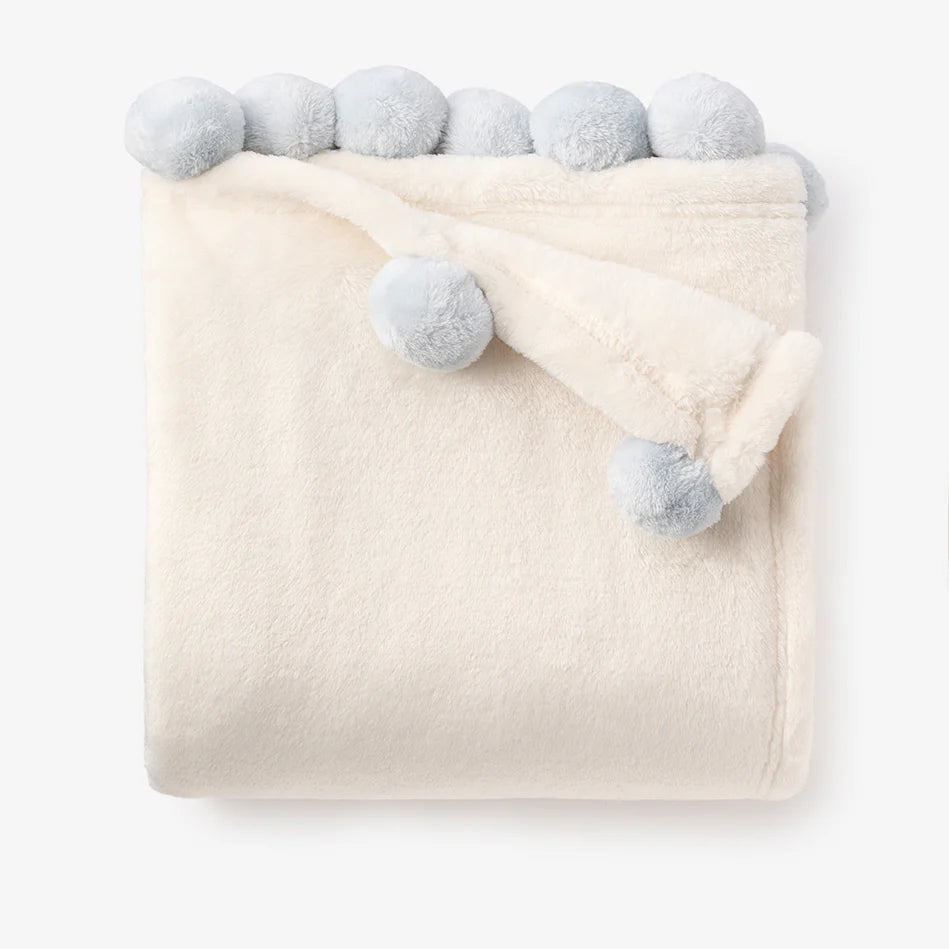 Pale Blue Pom Pom Baby Blanket