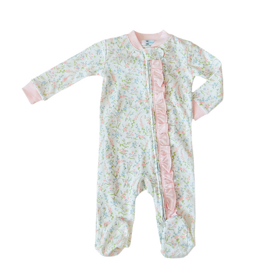 Vivian Floral Footie Pink Ruffle