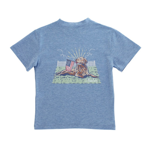 Retriever on Heathered Blue Logo Tee