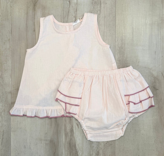 Pink Ruffle Linen Diaper Set