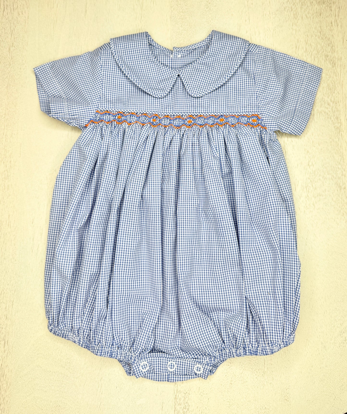 Navy Gingham Smocked Bubble