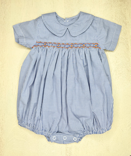 Navy Gingham Smocked Bubble