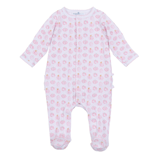 Precious Pink Pumpkins Ruffle Footie