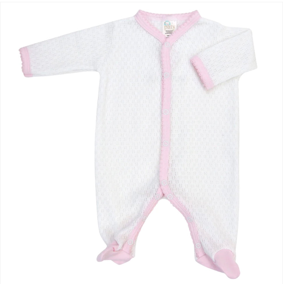 Paty Knit Footie With Pink Trim