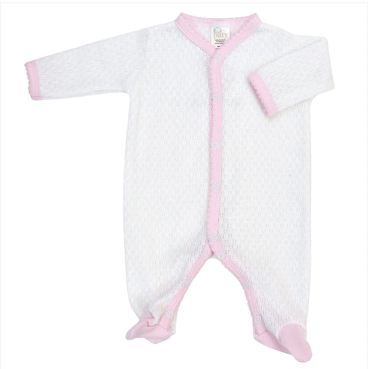 Paty Knit Footie With Pink Trim
