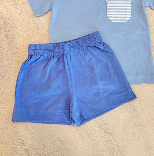 Blue Jersey Knit Shorts