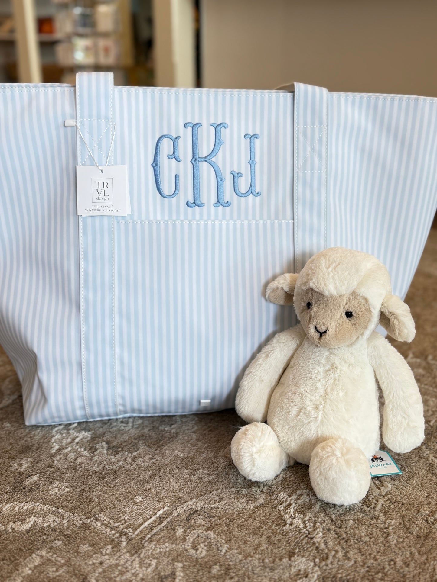 TRVL Jumbo Tote  Pimlico Blue Stripe