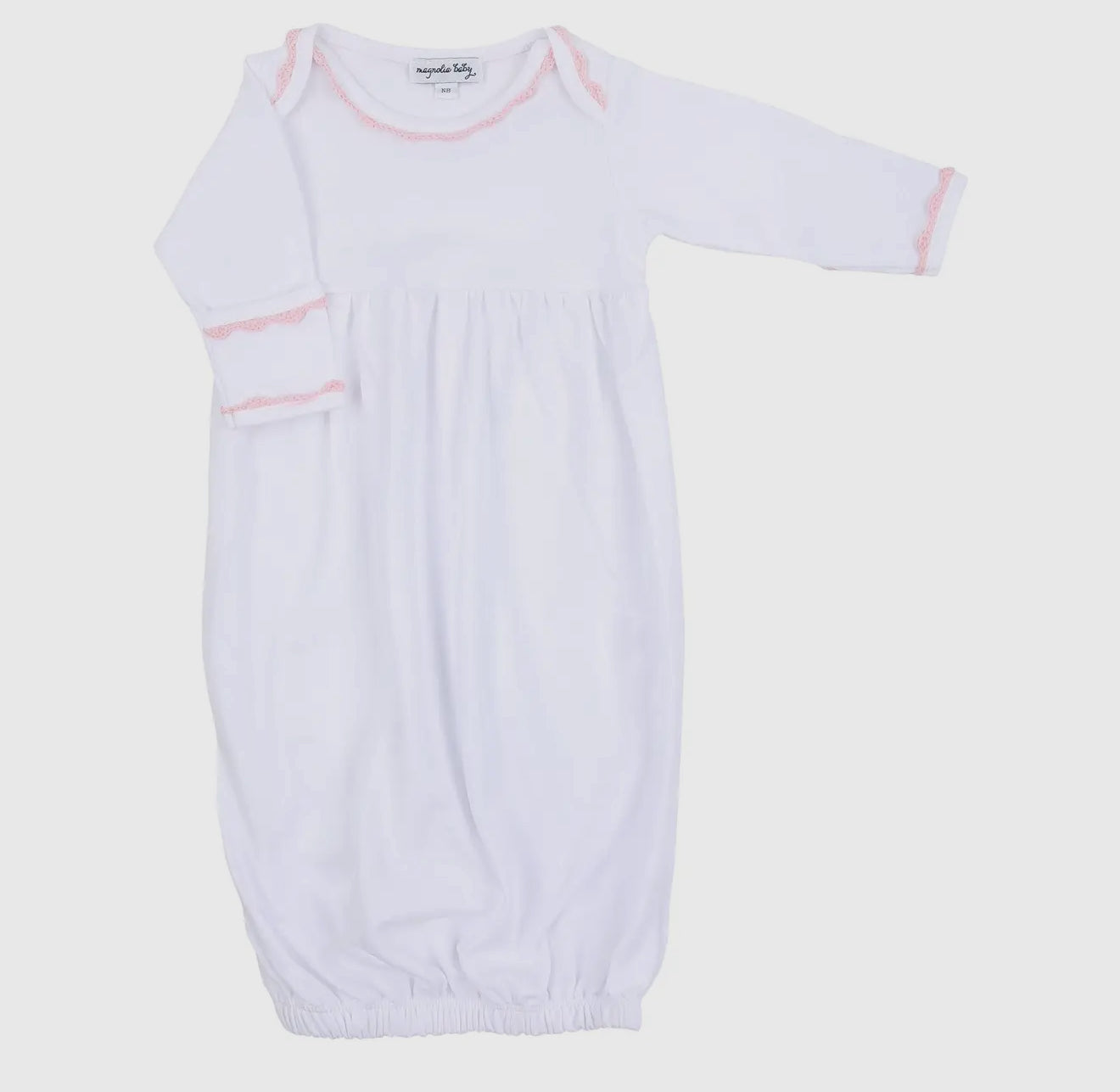 Baby Joy Gathered Gown - Pink Trim