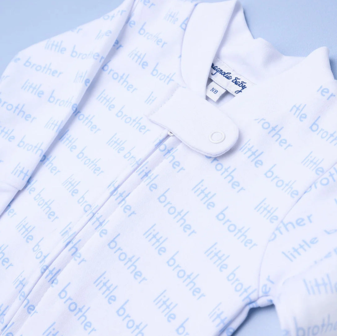 Little Brother Print Zipper Footie