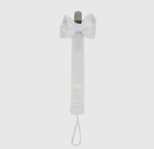 White Scalloped Ribbon Paci Clip