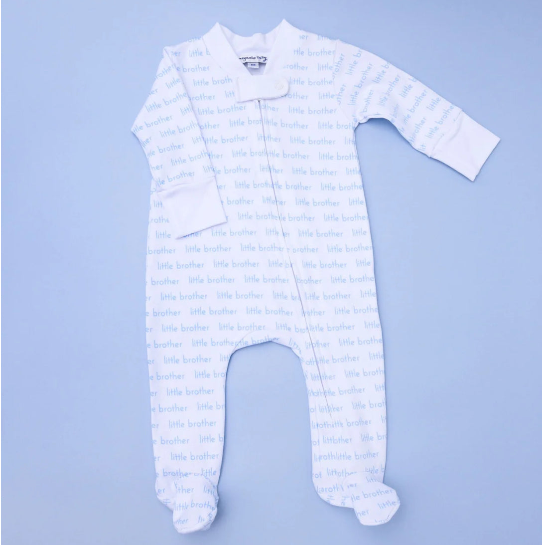 Little Brother Print Zipper Footie