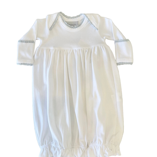 Squiggles WHT Gown with BLU Trim