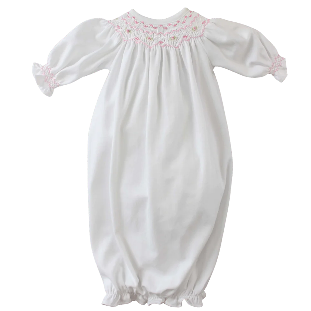 Cindy Smocked Bishop Gown - Pink/White