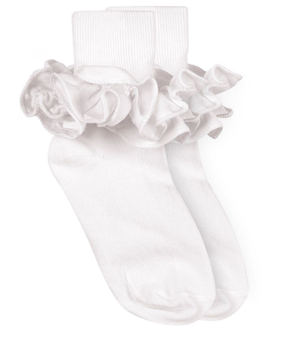 Jefferies Misty Ruffle Turn Cuff Socks White & Pink
