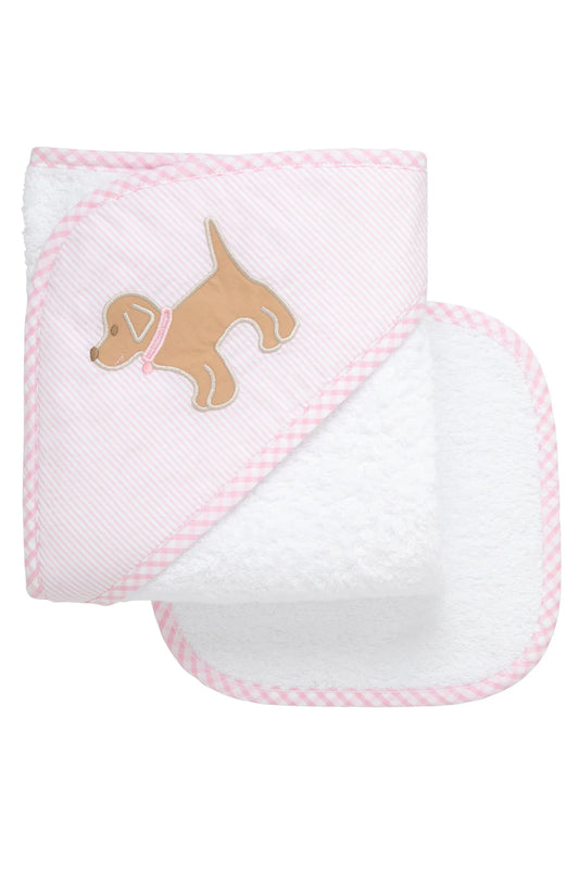 Pink Puppy Hooded Towel and washcloth