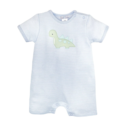 Blue Stripe Green Dino Appliqué Romper