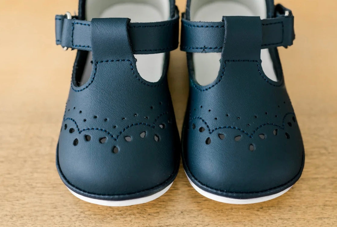 Birdie Leather T-Strap - Navy