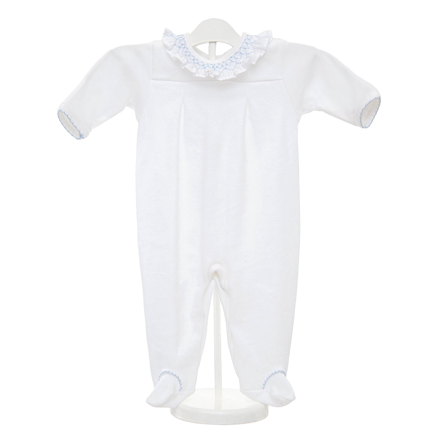 Max's Smocked Neck Footie - Blue