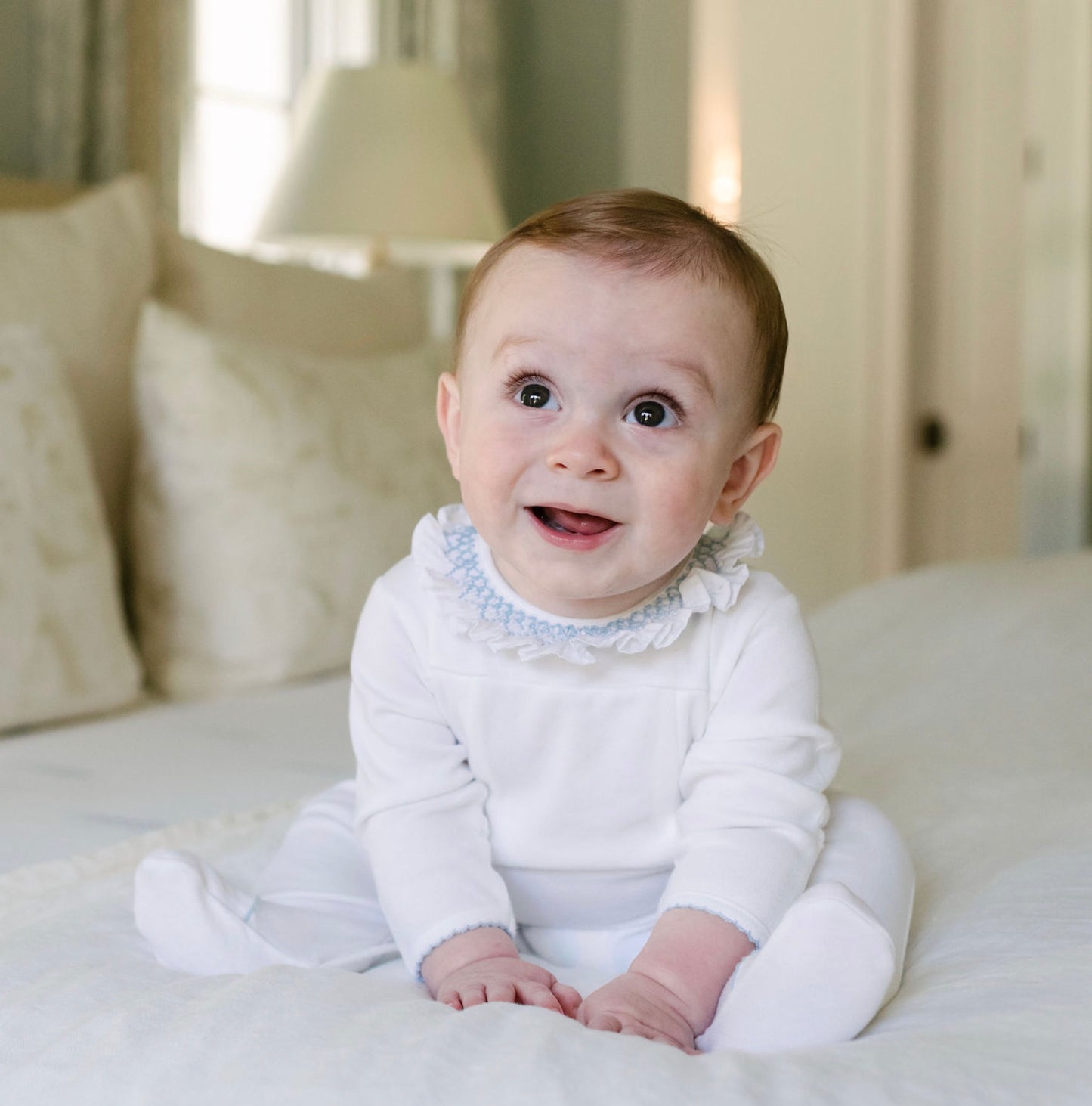 Max's Smocked Neck Footie - Blue