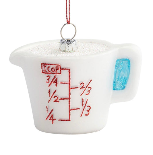 White Measuring Cup Ornament -Glass