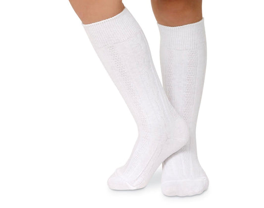 Girls White Cable Knee 1625