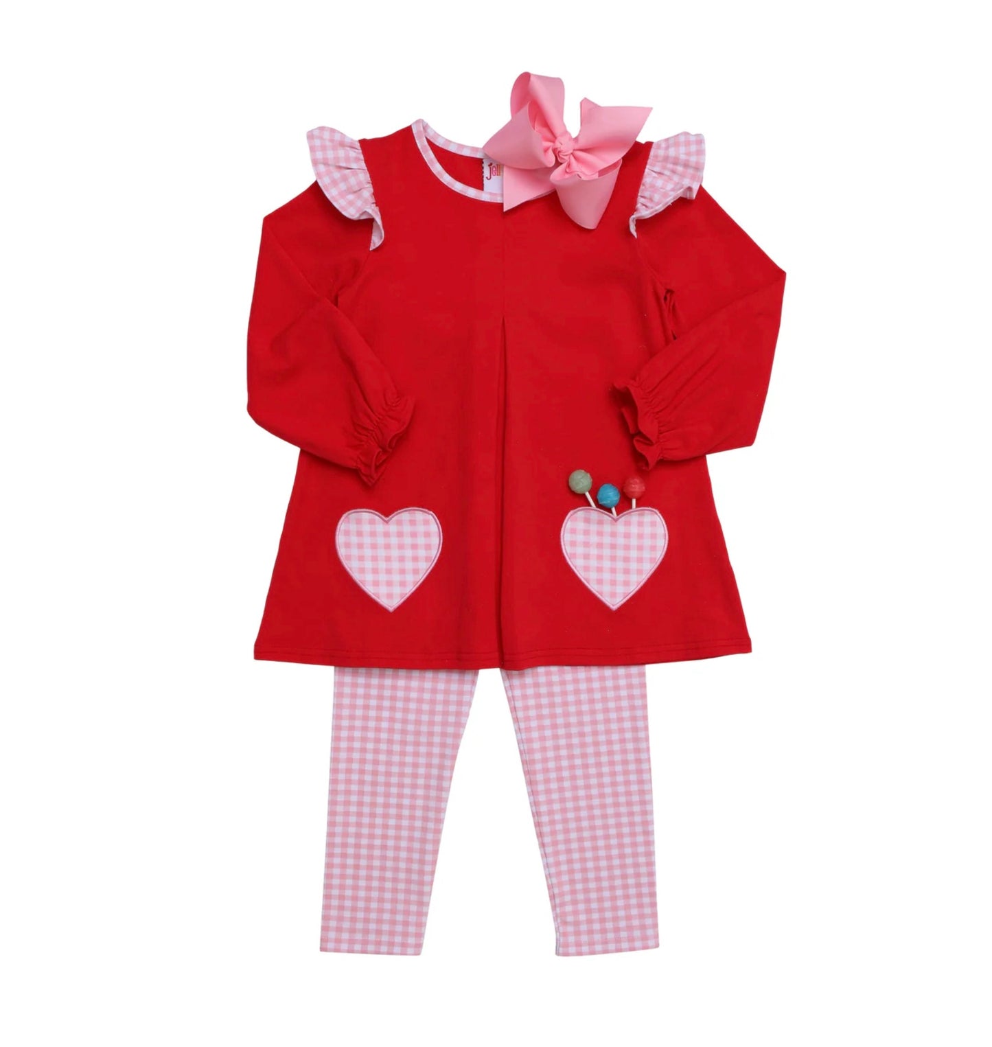 Heart Pockets Applique Pants Set