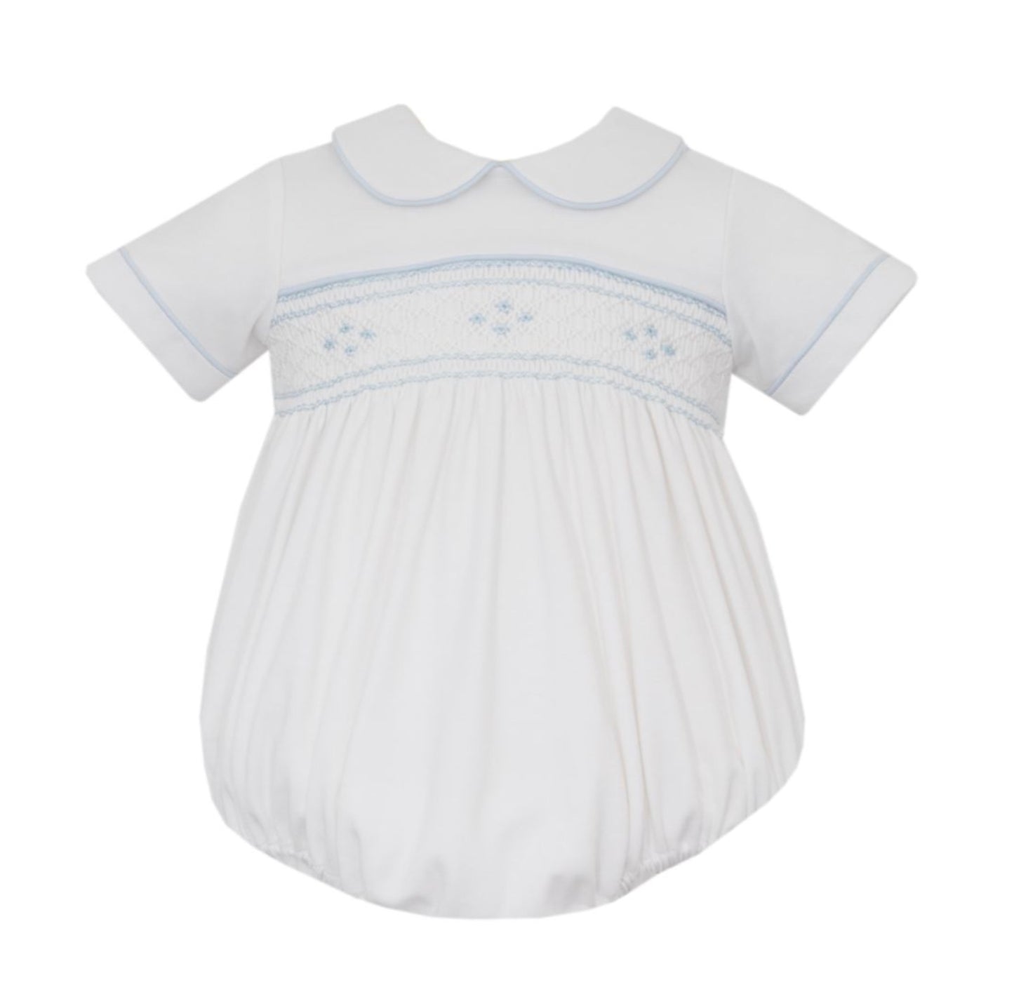 Aiden White Knit/Blue Smocking Bubble