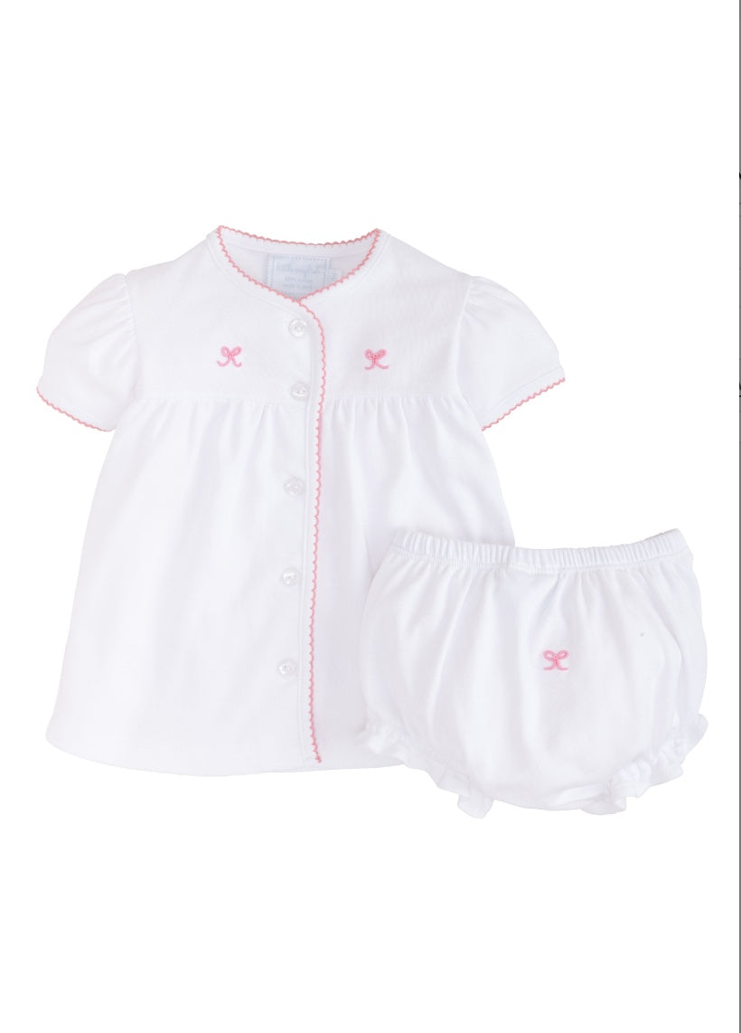 Pinpoint Layette Knit Set - Pink Bow