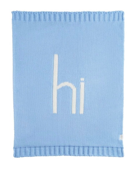 Blue Knitted "Hi" Blanket