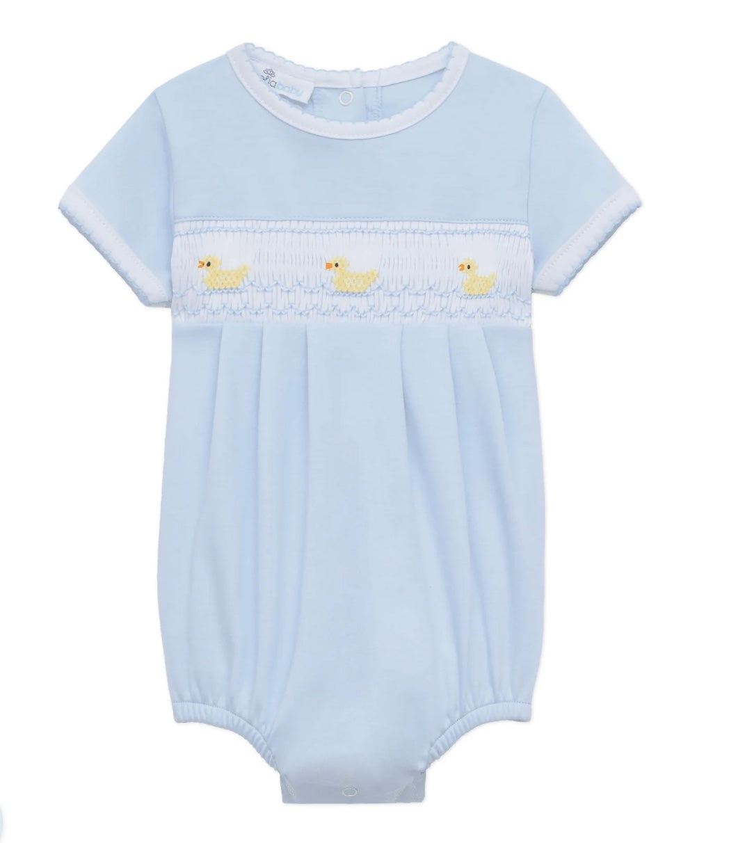 Little Ducklings Classics Smocked Bubble - Light Blue