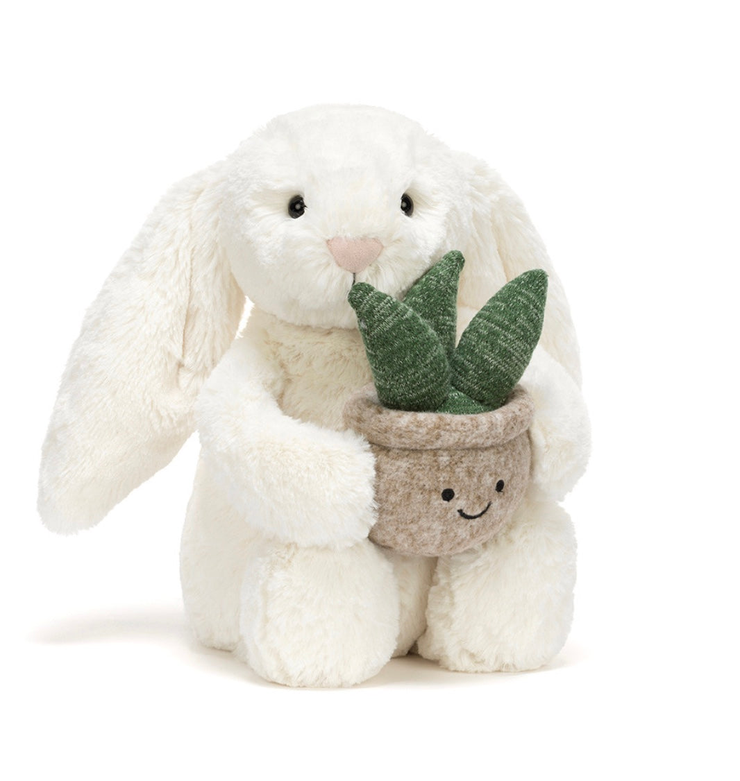 Cream Bunny with Plant
