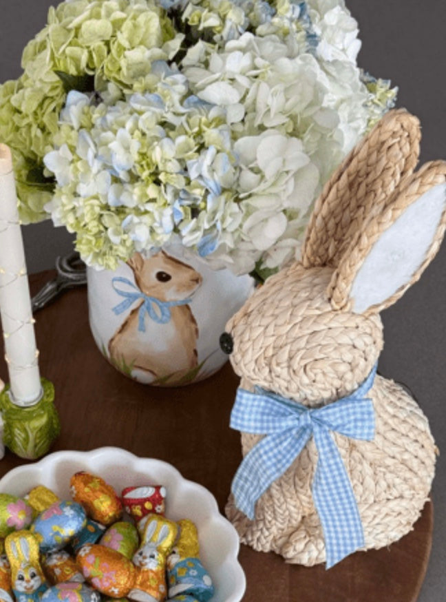 Blue Bow Woven Bunny Sitter