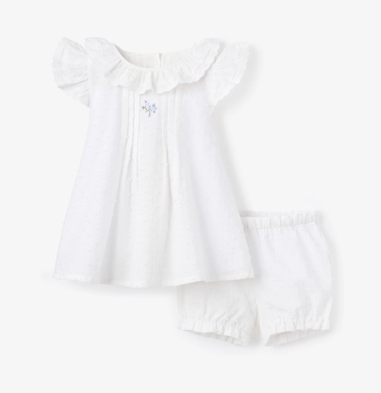 Swiss Dot Pintucked Dress w/ Rose