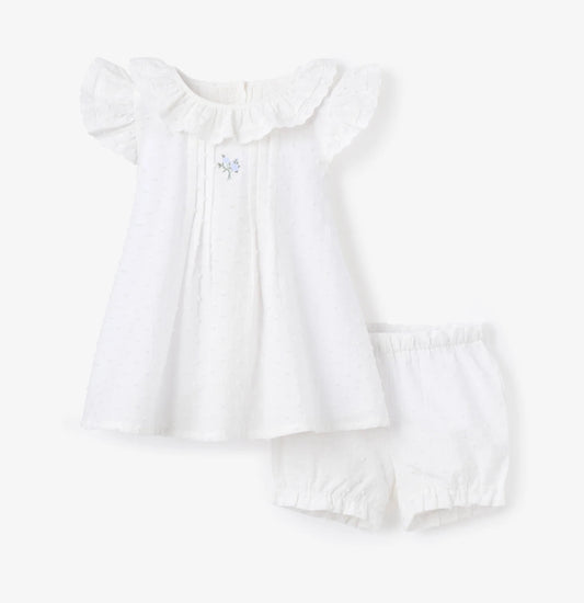 Swiss Dot Pintucked Dress w/ Rose