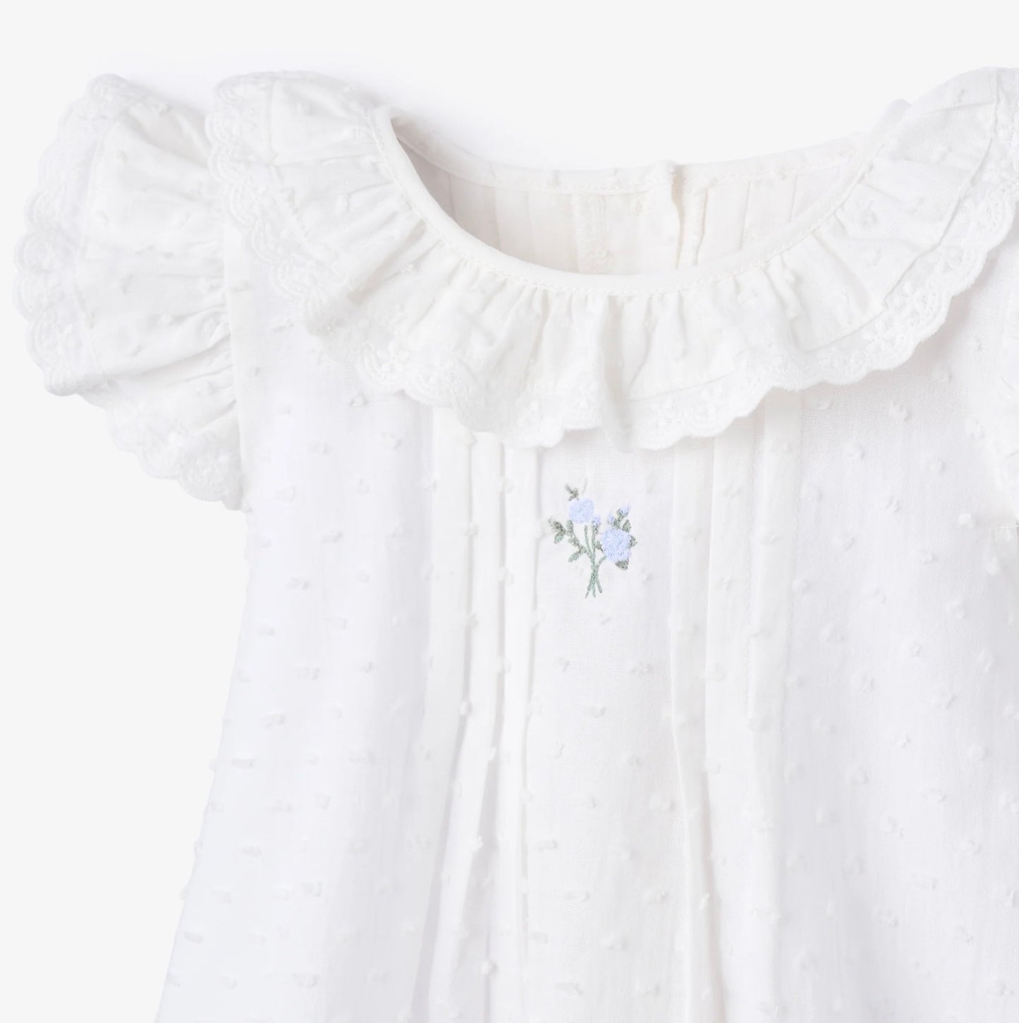 Swiss Dot Pintucked Dress w/ Rose