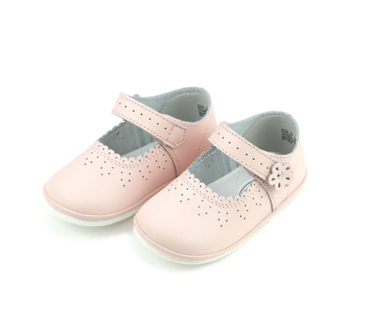 Mia Scalloped Leather Mary Jane (Baby) - Pink