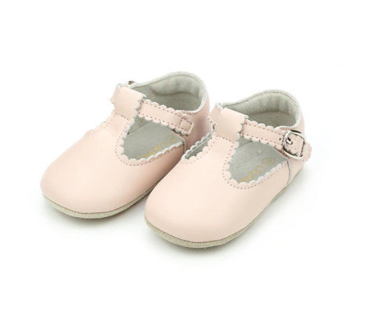 Elodie Girls Scalloped T-Strap Mary Jane Crib Shoe - Pink