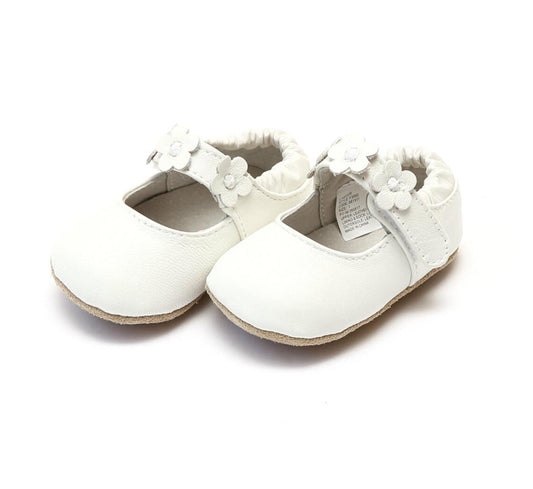 Hope Soft Leather Flower Strap Crib Mary Jane -White