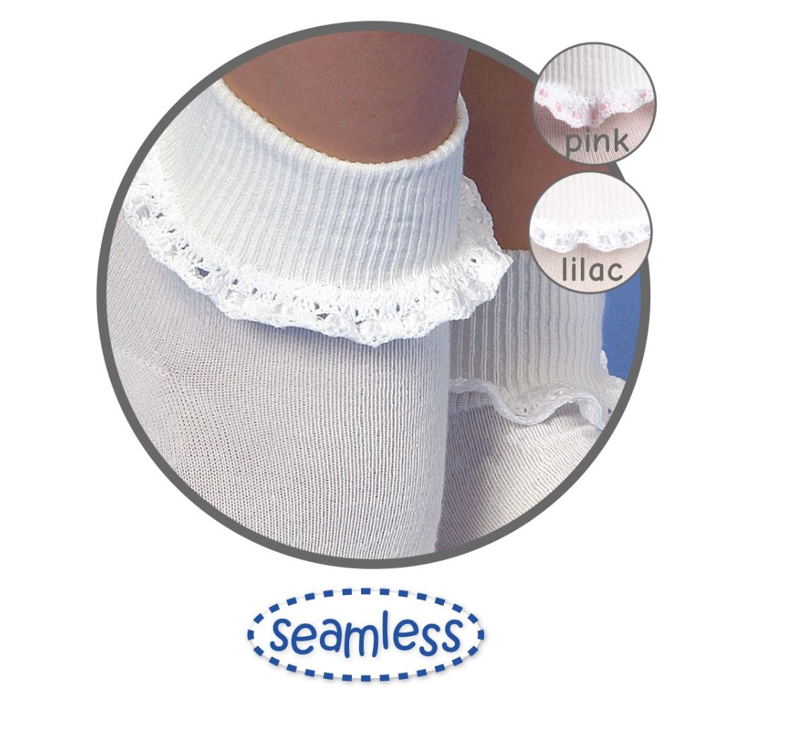 Girls Cuffed Socks Ribbon Lace Trim  2125