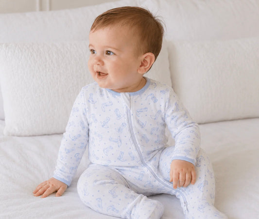 Darling Cowboy Blue Zip Footie