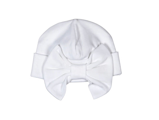 White Pima Beanie with White Bow