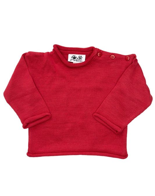 Red Button Shoulder L/S Cotton Sweater
