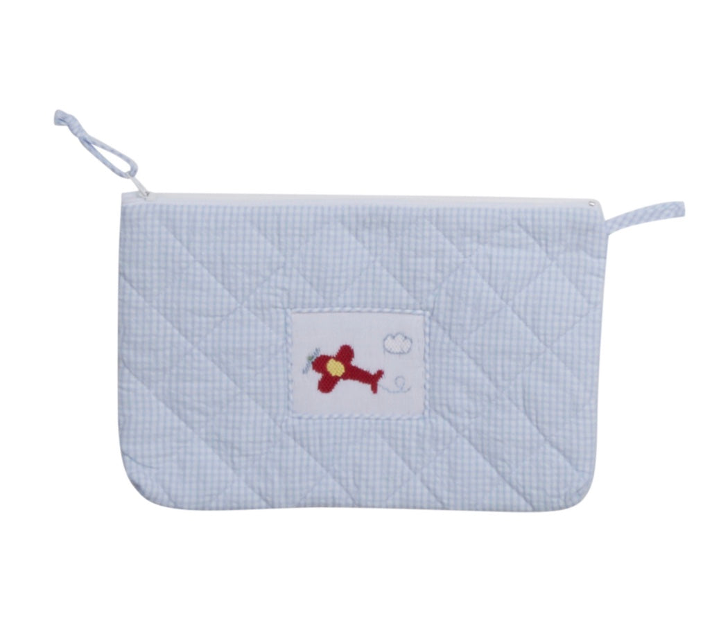 Airplane Blue Check Cosmetic Bag