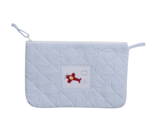 Airplane Blue Check Cosmetic Bag