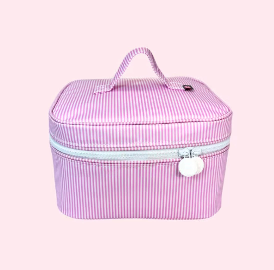 Pink Preppy Stripe Train Case